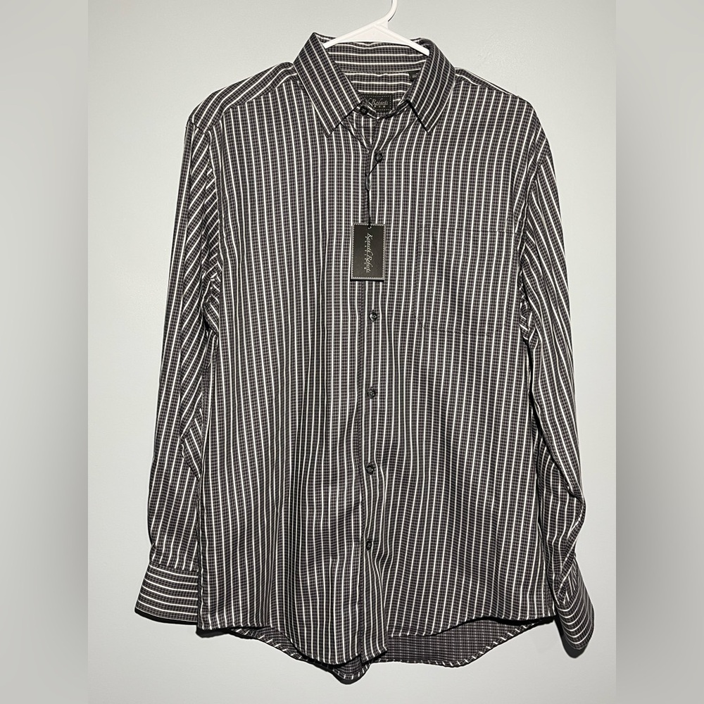 Black and White Casual Button Down Shirt with Pinstripe Design